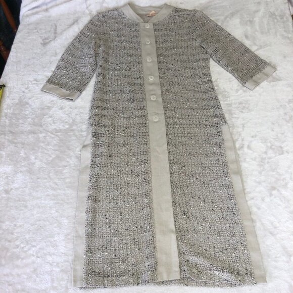 Tobi Extra Long Button Down Oatmeal w/Black Loose Knit Cardigan Size Small - Picture 4 of 13